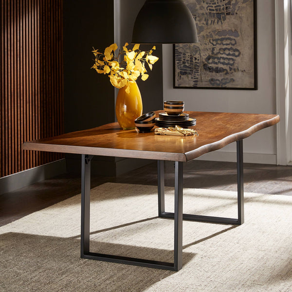 Rosemond Live Edge Acacia Veneer Dining Table Seats 8 Metal Sled Base