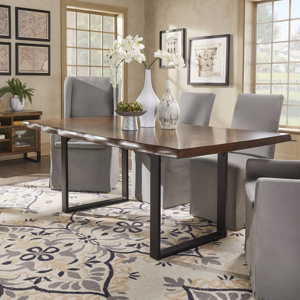 Rosemond Live Edge Acacia Veneer Dining Table Seats 8 Metal Sled Base