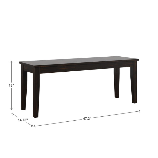 Oneill Solid Rubberwood Bench with Distressed Finish for Dining or Entryway Accent