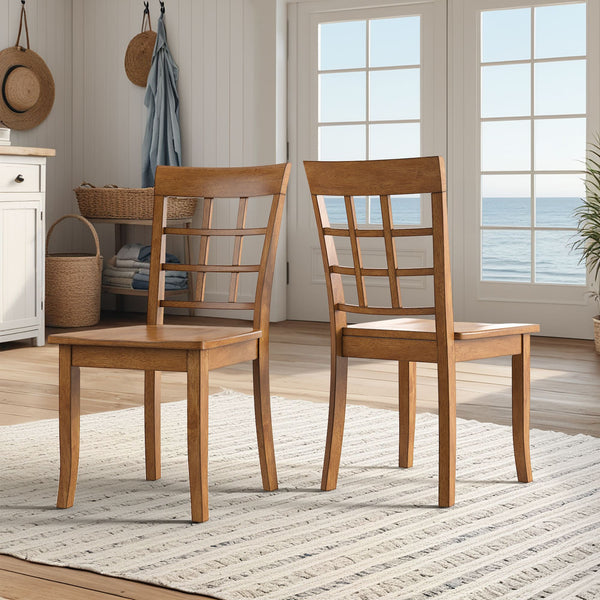 Oneill Rubberwood Window Back Dining Chair Set with Farmhouse Distressed Finish