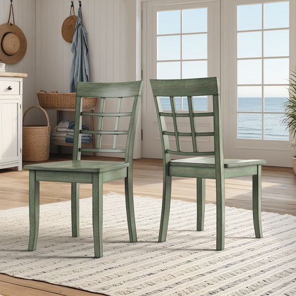 Oneill Rubberwood Window Back Dining Chair Set with Farmhouse Distressed Finish