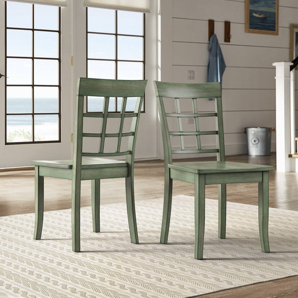 Oneill Rubberwood Window Back Dining Chair Set with Farmhouse Distressed Finish