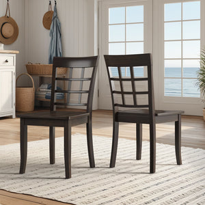 Oneill Rubberwood Window Back Dining Chair Set with Farmhouse Distressed Finish