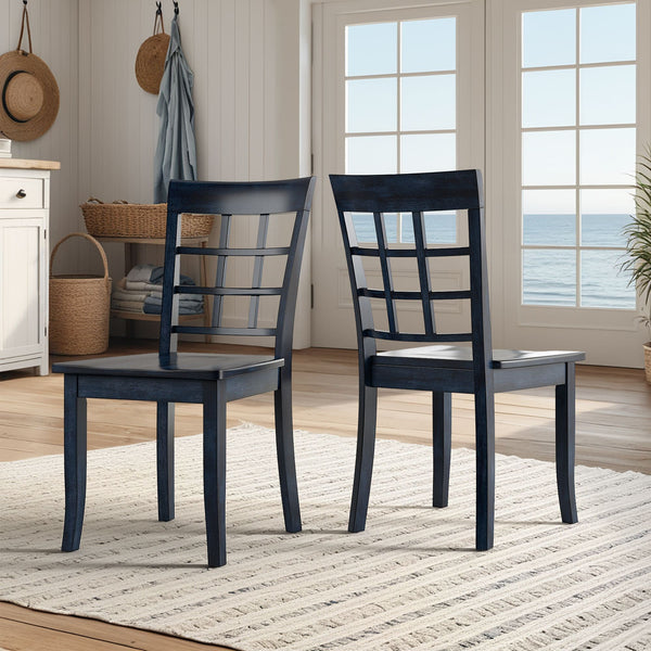 Oneill Rubberwood Window Back Dining Chair Set with Farmhouse Distressed Finish