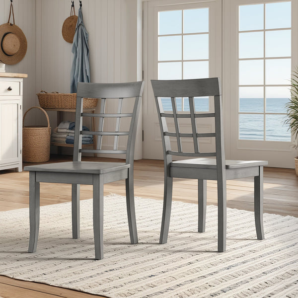 Oneill Rubberwood Window Back Dining Chair Set with Farmhouse Distressed Finish