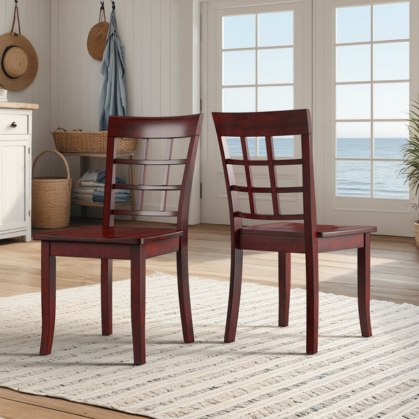 Oneill Rubberwood Window Back Dining Chair Set with Farmhouse Distressed Finish