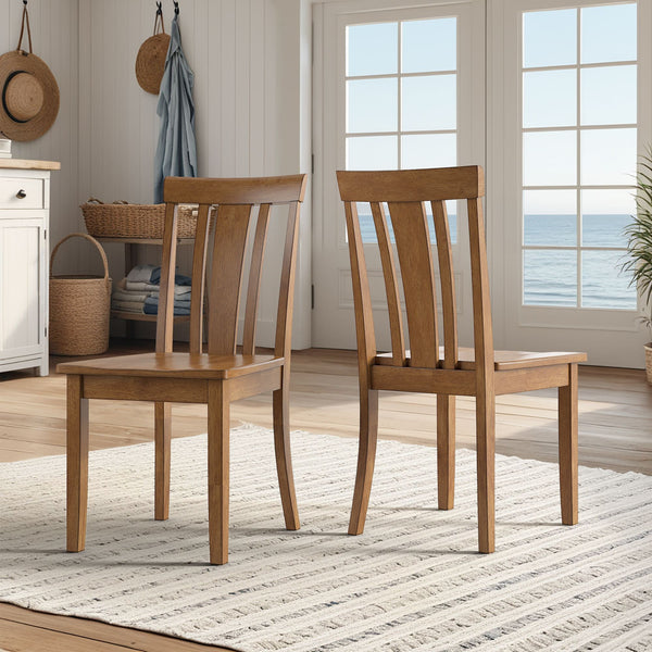 Oneill Rubberwood Slat Back Dining Chair Set with Distressed Antique Farmhouse Finish