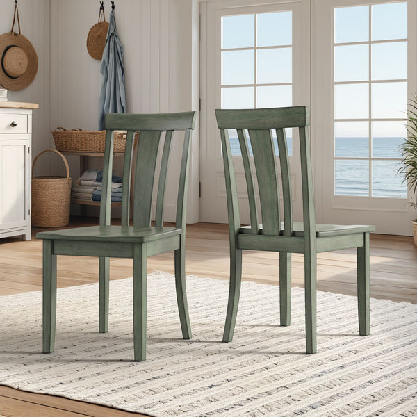 Oneill Rubberwood Slat Back Dining Chair Set with Distressed Antique Farmhouse Finish