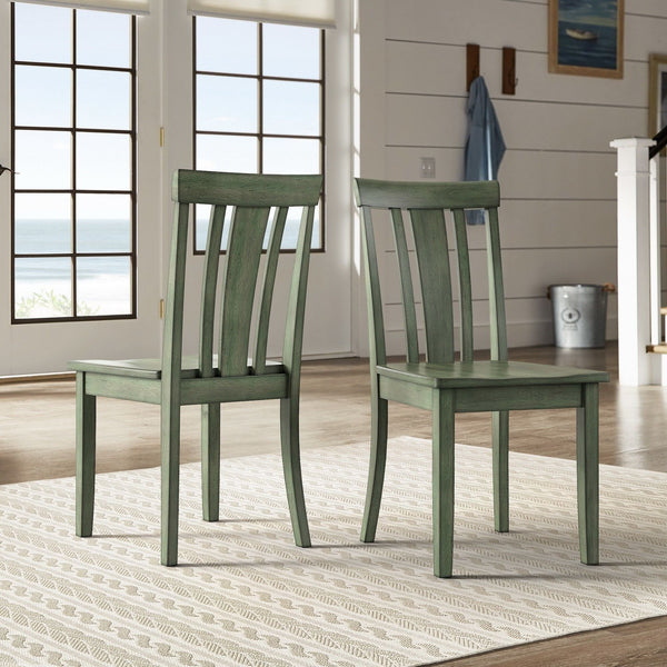 Oneill Rubberwood Slat Back Dining Chair Set with Distressed Antique Farmhouse Finish