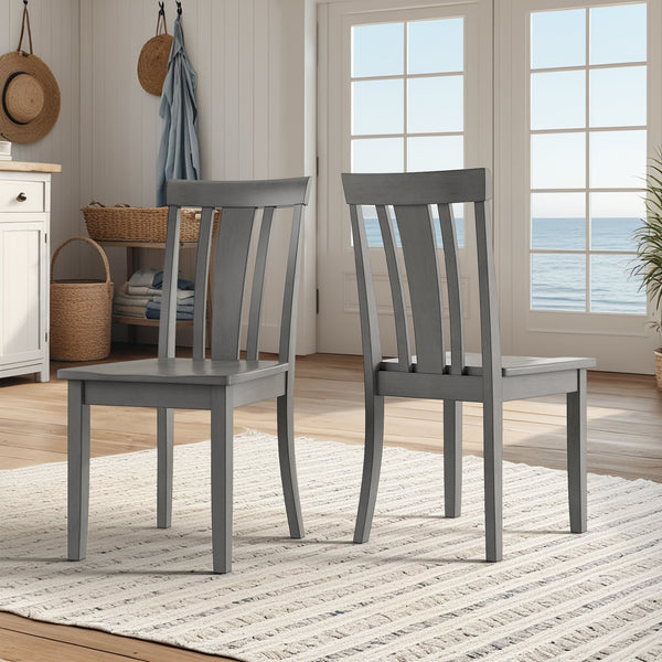 Oneill Rubberwood Slat Back Dining Chair Set with Distressed Antique Farmhouse Finish