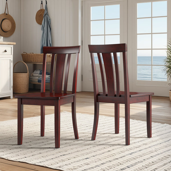 Oneill Rubberwood Slat Back Dining Chair Set with Distressed Antique Farmhouse Finish
