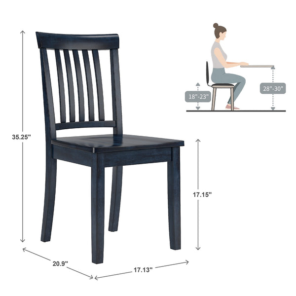 Oneill Solid Rubberwood Mission Slat Back Dining Chair Set for Farmhouse Kitchens