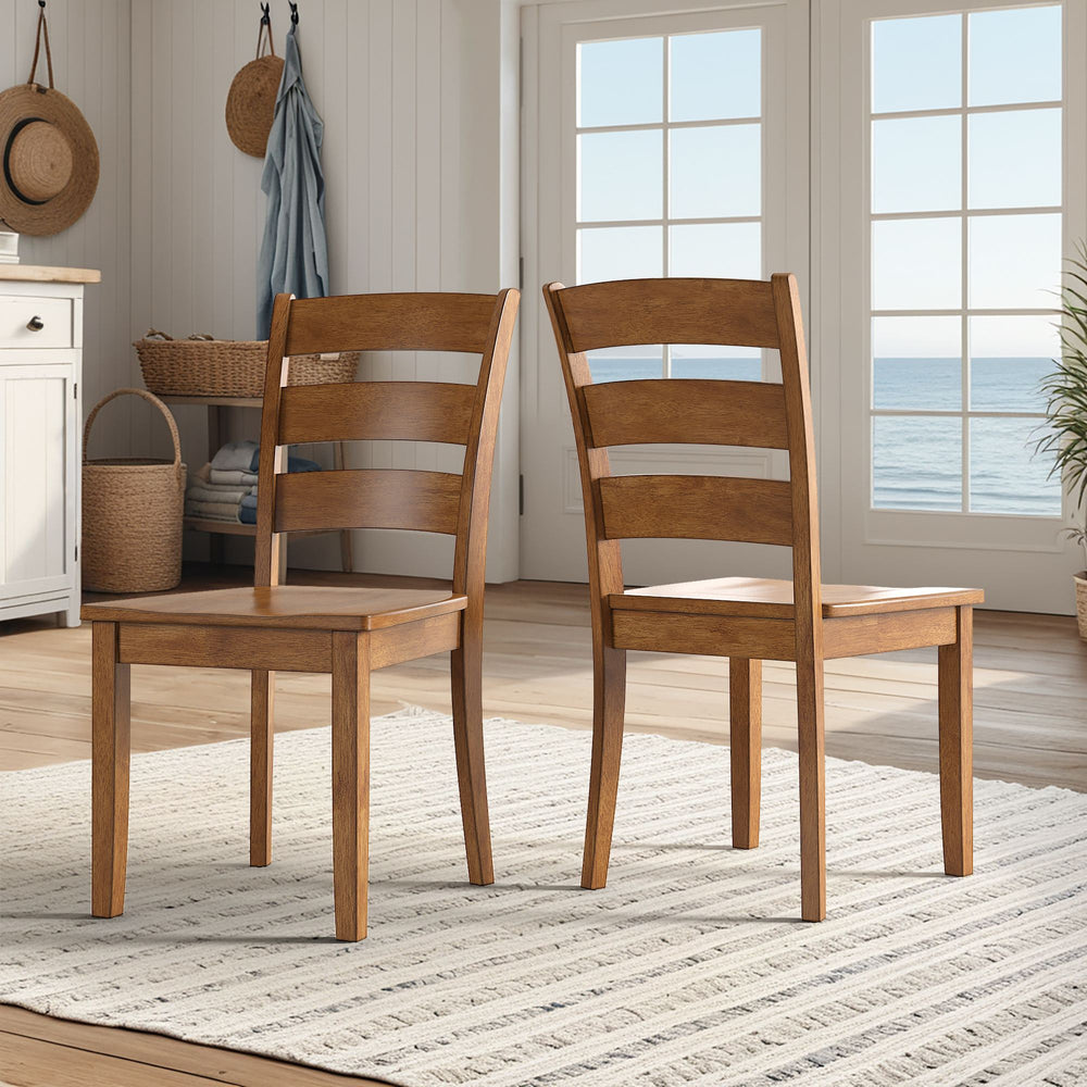 Homelegance Oneill Rubberwood Ladder Back Dining Chairs Set of Two Distressed Farmhouse Style Oak E557C4-AK