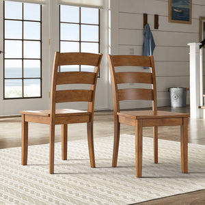 Oneill Rubberwood Ladder Back Dining Chairs Set of Two Distressed Farmhouse Style