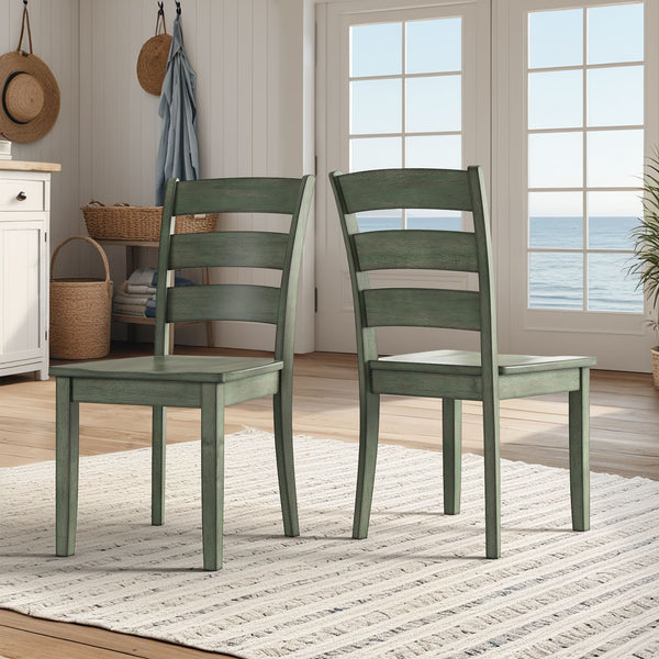 Oneill Rubberwood Ladder Back Dining Chairs Set of Two Distressed Farmhouse Style
