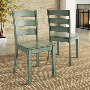 Oneill Rubberwood Ladder Back Dining Chairs Set of Two Distressed Farmhouse Style