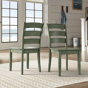 Oneill Rubberwood Ladder Back Dining Chairs Set of Two Distressed Farmhouse Style
