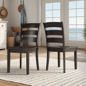 Oneill Rubberwood Ladder Back Dining Chairs Set of Two Distressed Farmhouse Style