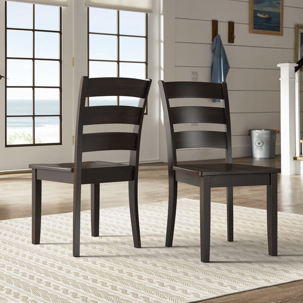 Oneill Rubberwood Ladder Back Dining Chairs Set of Two Distressed Farmhouse Style