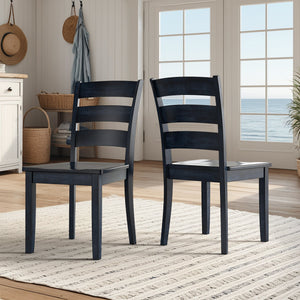 Oneill Rubberwood Ladder Back Dining Chairs Set of Two Distressed Farmhouse Style