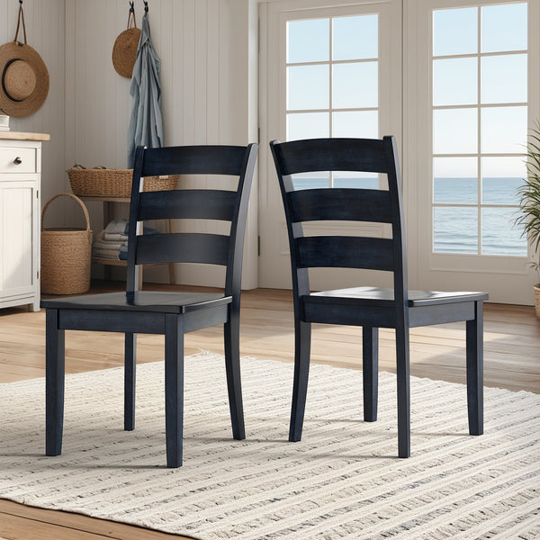 Oneill Rubberwood Ladder Back Dining Chairs Set of Two Distressed Farmhouse Style