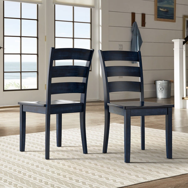 Oneill Rubberwood Ladder Back Dining Chairs Set of Two Distressed Farmhouse Style