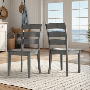 Oneill Rubberwood Ladder Back Dining Chairs Set of Two Distressed Farmhouse Style