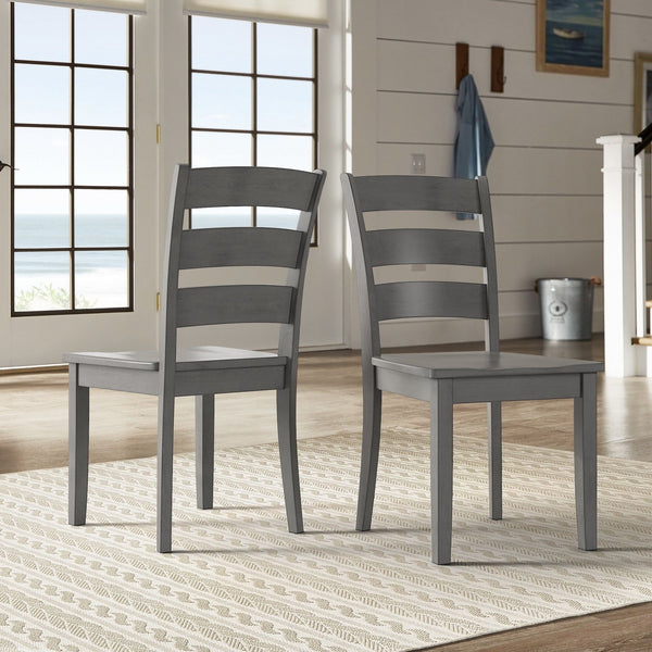 Oneill Rubberwood Ladder Back Dining Chairs Set of Two Distressed Farmhouse Style