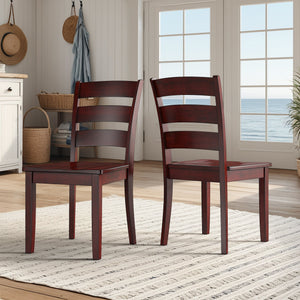Oneill Rubberwood Ladder Back Dining Chairs Set of Two Distressed Farmhouse Style