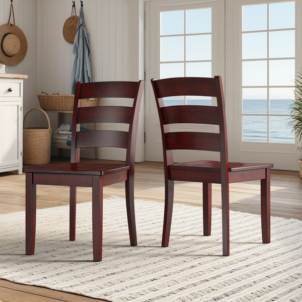 Oneill Rubberwood Ladder Back Dining Chairs Set of Two Distressed Farmhouse Style