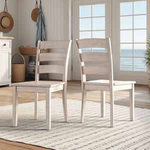 Oneill Rubberwood Ladder Back Dining Chairs Set of Two Distressed Farmhouse Style