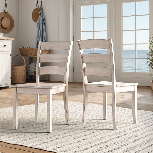 Oneill Rubberwood Ladder Back Dining Chairs Set of Two Distressed Farmhouse Style