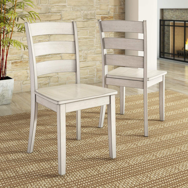 Oneill Rubberwood Ladder Back Dining Chairs Set of Two Distressed Farmhouse Style