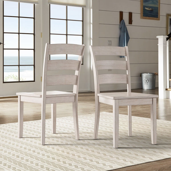 Oneill Rubberwood Ladder Back Dining Chairs Set of Two Distressed Farmhouse Style