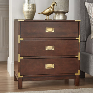 Delacour 3 Drawer Nightstand Poplar Wood Gold Pulls Soft Close Bedroom Storage