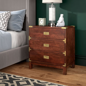Delacour 3 Drawer Nightstand Poplar Wood Gold Pulls Soft Close Bedroom Storage