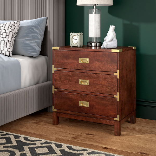 Delacour 3 Drawer Nightstand Poplar Wood Gold Pulls Soft Close Bedroom Storage