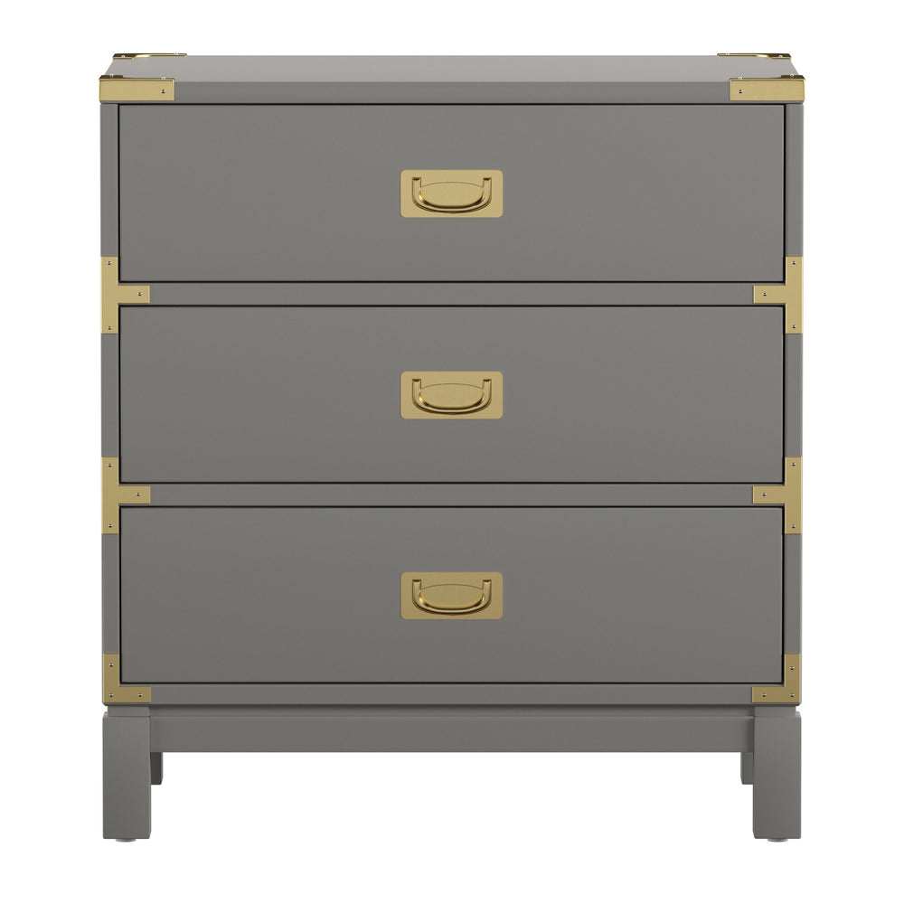 Homelegance Delacour 3 Drawer Nightstand Poplar Wood Gold Pulls Soft Close Bedroom Storage Grey 26W x 17D x 28"H E562GA-4(N1)