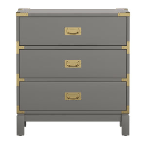 Homelegance Delacour 3 Drawer Nightstand Poplar Wood Gold Pulls Soft Close Bedroom Storage Grey 26W x 17D x 28"H E562GA-4(N1)