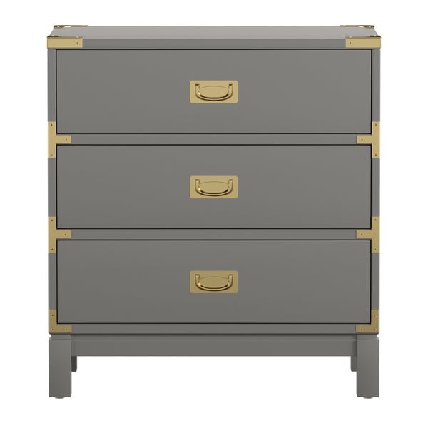 Delacour 3 Drawer Nightstand Poplar Wood Gold Pulls Soft Close Bedroom Storage