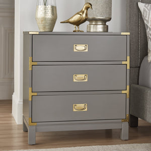 Delacour 3 Drawer Nightstand Poplar Wood Gold Pulls Soft Close Bedroom Storage
