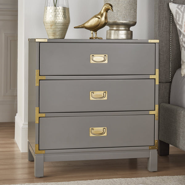 Delacour 3 Drawer Nightstand Poplar Wood Gold Pulls Soft Close Bedroom Storage