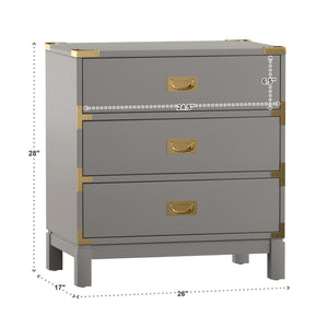 Delacour 3 Drawer Nightstand Poplar Wood Gold Pulls Soft Close Bedroom Storage