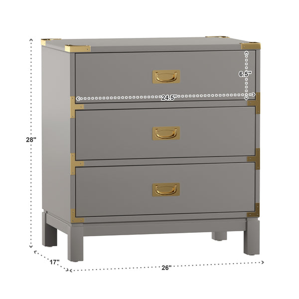 Delacour 3 Drawer Nightstand Poplar Wood Gold Pulls Soft Close Bedroom Storage