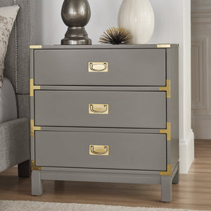 Delacour 3 Drawer Nightstand Poplar Wood Gold Pulls Soft Close Bedroom Storage