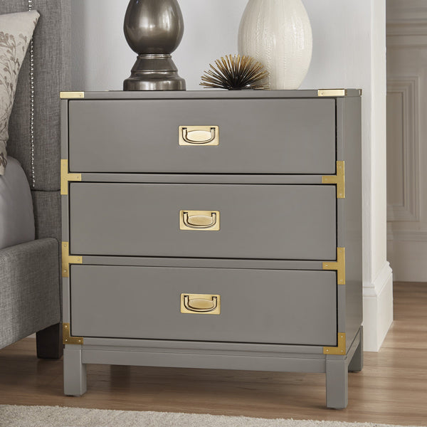 Delacour 3 Drawer Nightstand Poplar Wood Gold Pulls Soft Close Bedroom Storage