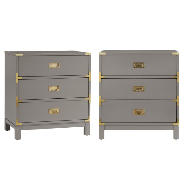Delacour 3 Drawer Nightstand Poplar Wood Gold Pulls Soft Close Bedroom Storage