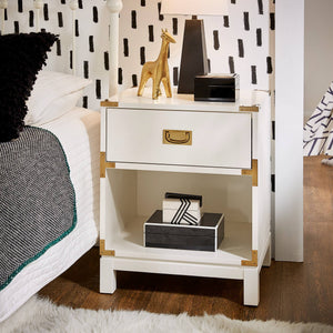 Delacour 3 Drawer Nightstand Poplar Wood Gold Pulls Soft Close Bedroom Storage