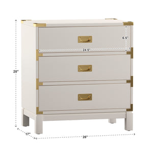 Delacour 3 Drawer Nightstand Poplar Wood Gold Pulls Soft Close Bedroom Storage