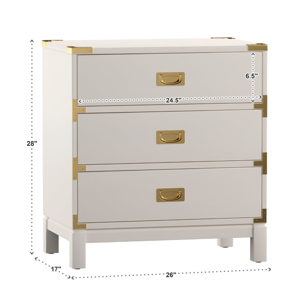 Delacour 3 Drawer Nightstand Poplar Wood Gold Pulls Soft Close Bedroom Storage
